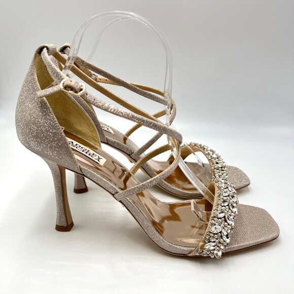 Badgley Mischka Women's NALA Heeled Sandal, Silver Textile, 9 並行輸入品 Nala Curvy Stiletto Heel